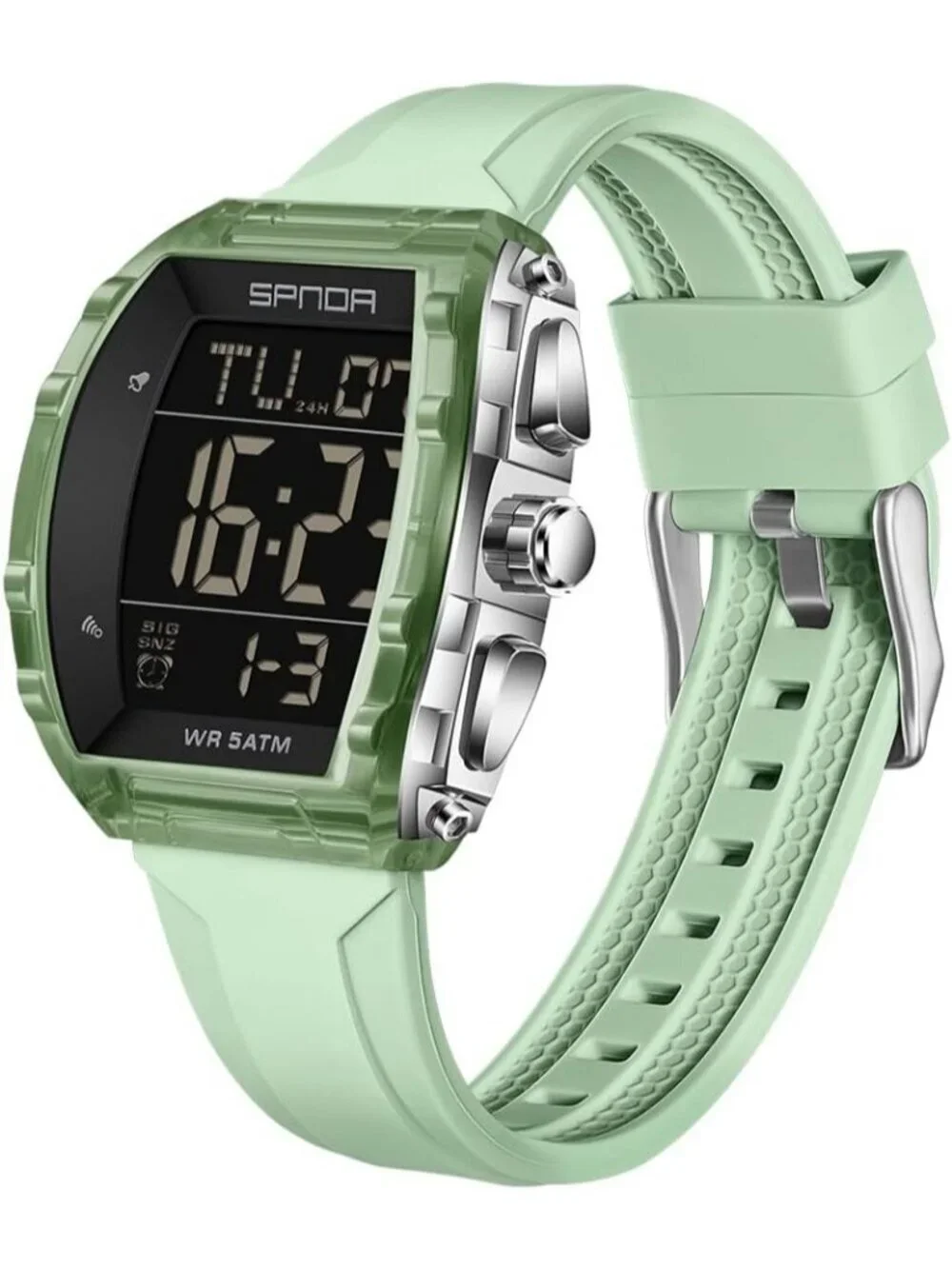 Men's Green Analog Quartz Tonneau Shape Dual Waterproof Digital Luxury Watch
